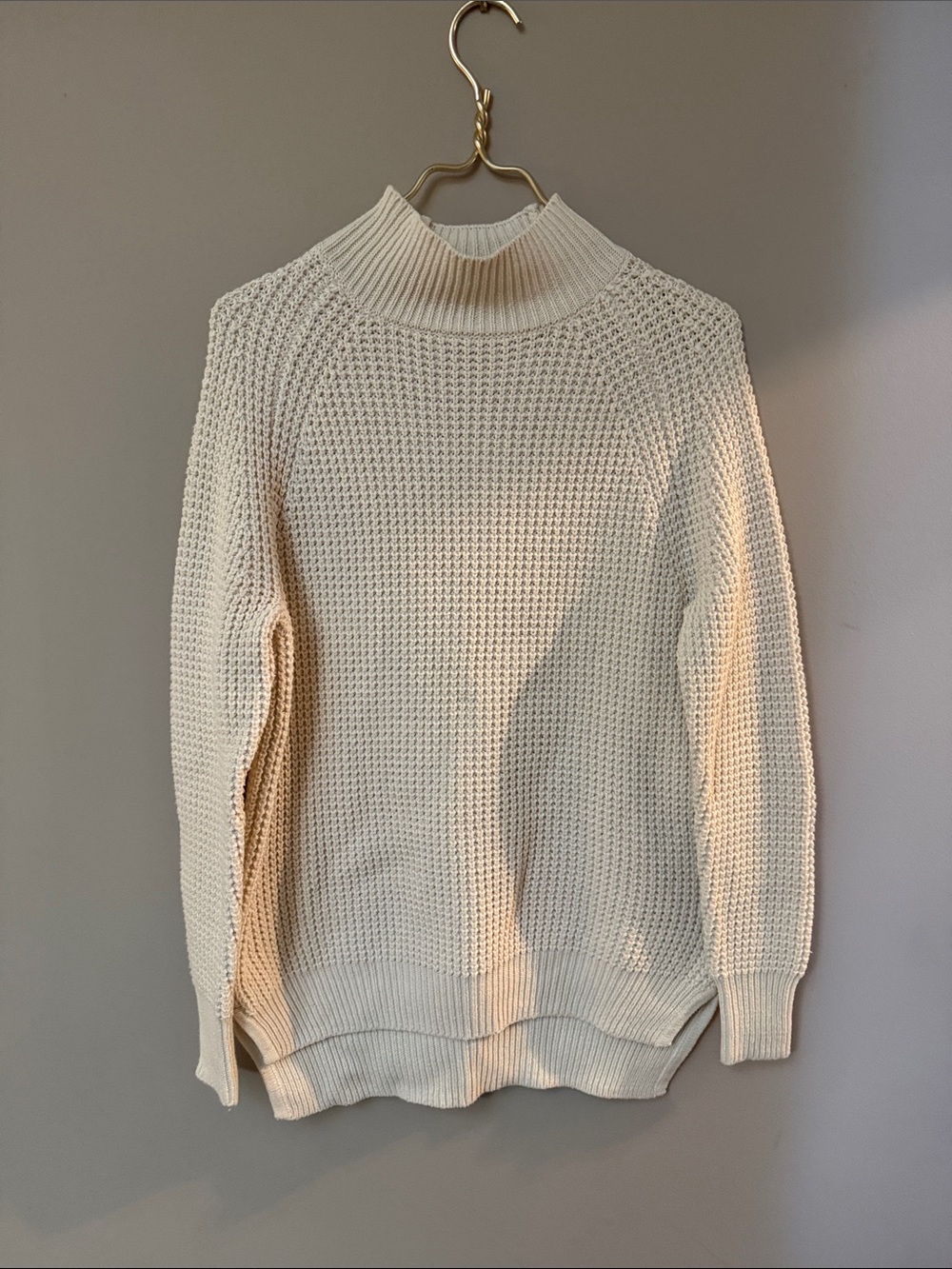 Women’s waffle weave funnel neck cotton blend sweater